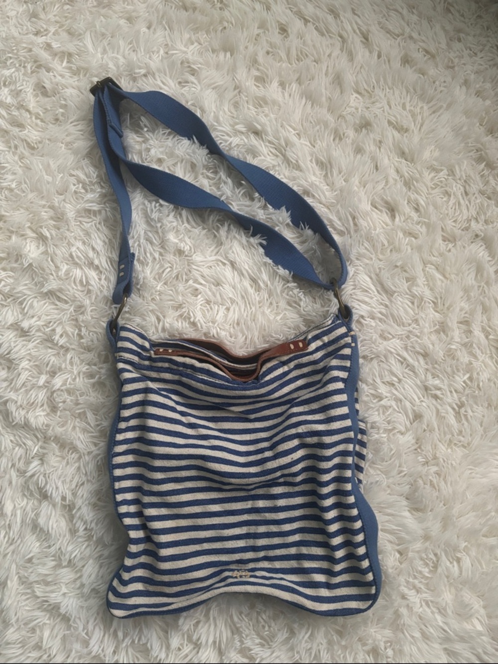 Striped Blue and White Crossbody Shoulder Bag